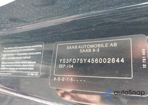 2005 Saab 9-3 Arc from USA, damaged, VIN YS3FD75Y456002644